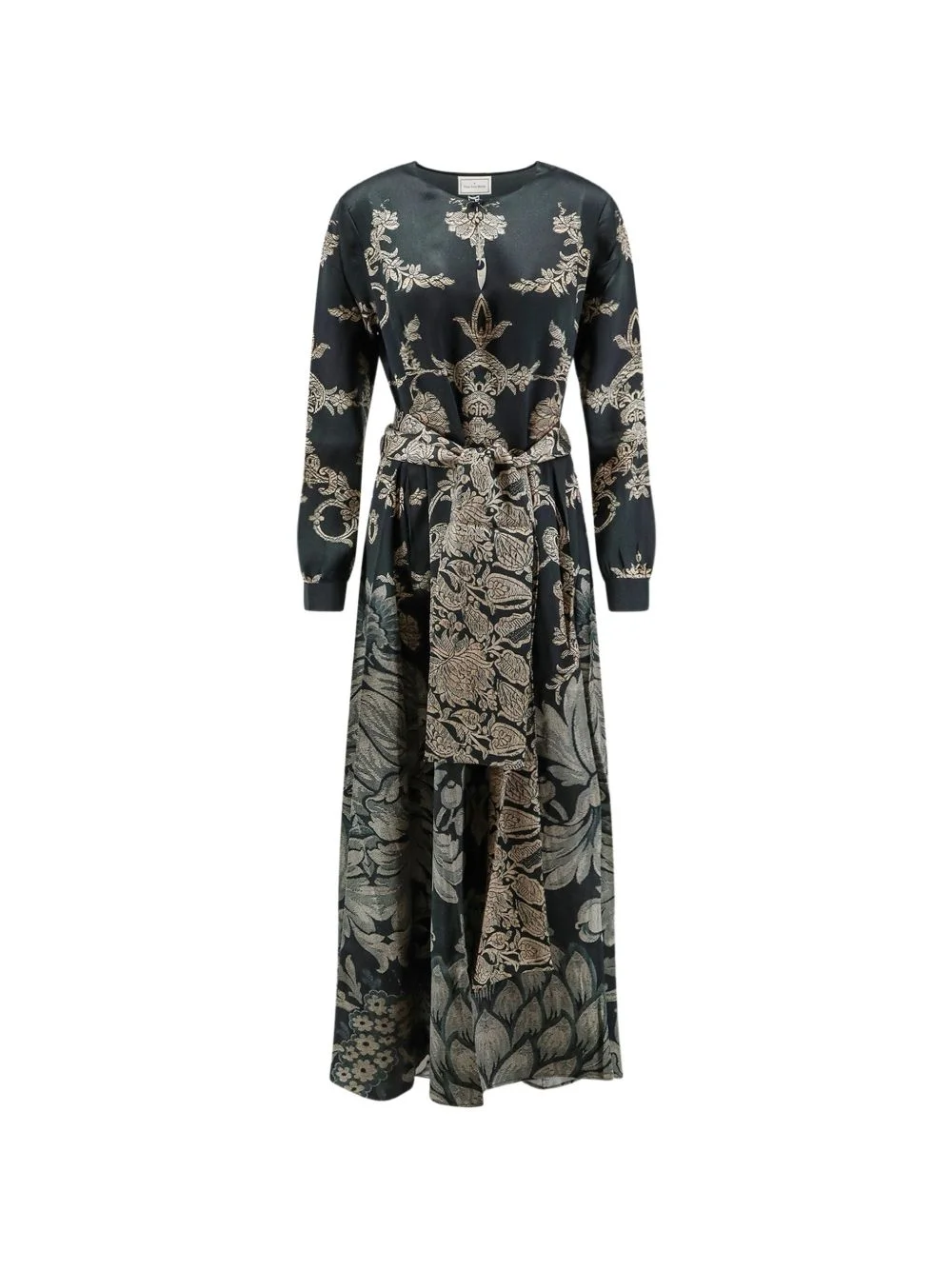 baroque-pattern belted maxi dress - 1