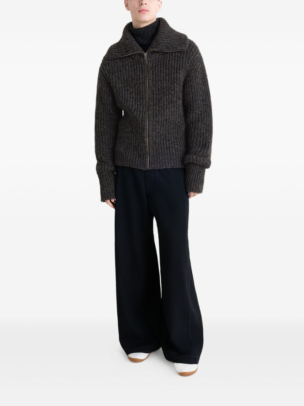 ribbed zip-up cardigan - 2