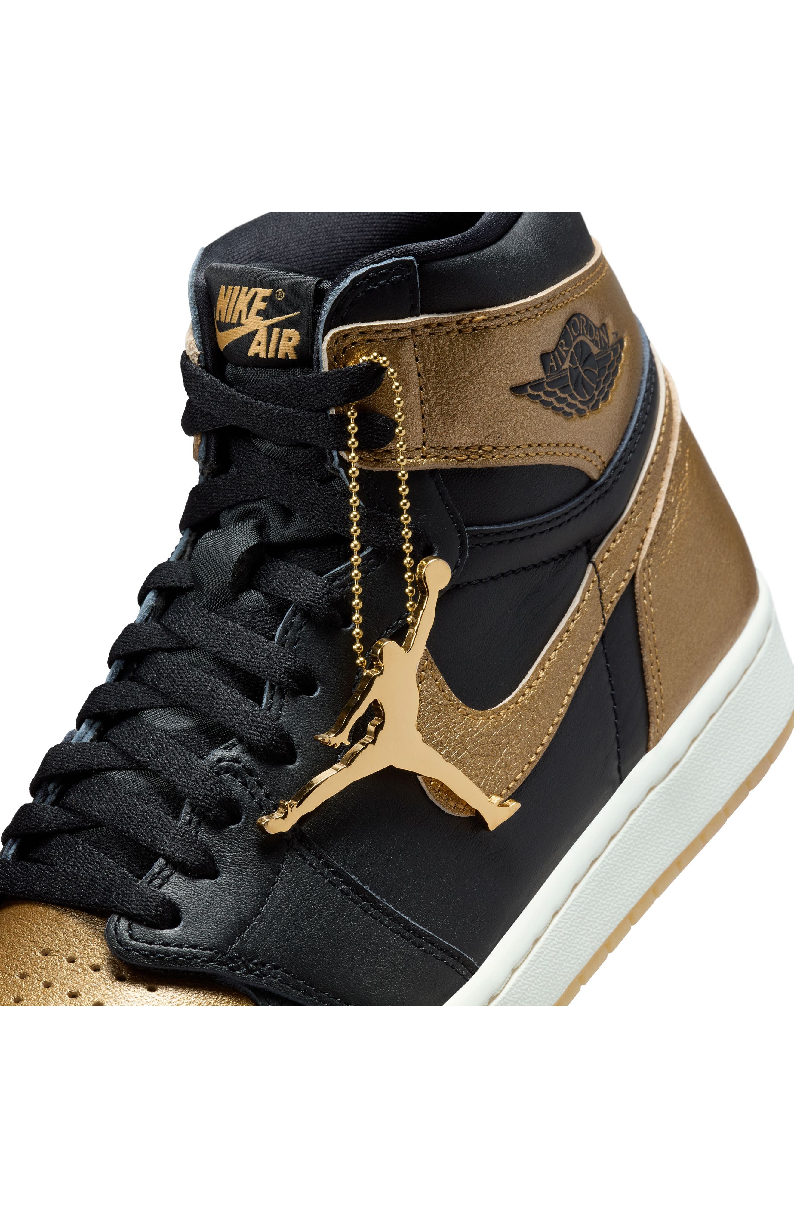 Air Jordan 1 Retro High Top Basketball Sneaker in Black/Metallic Gold/Sail at Nordstrom - 9