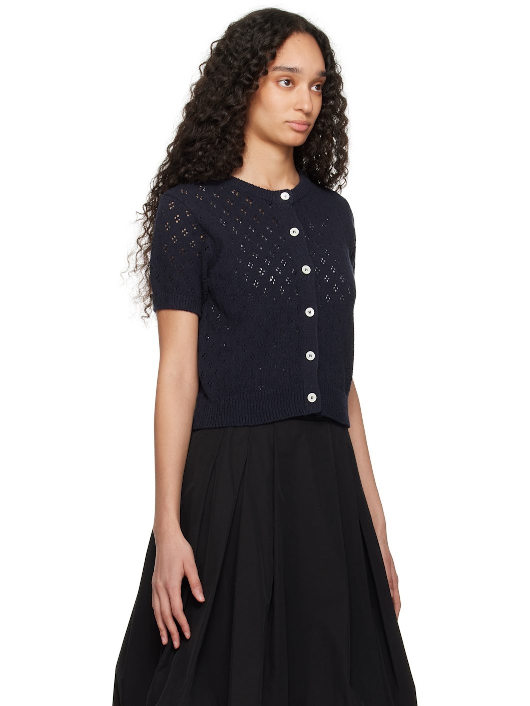 Navy Crochet Half Sleeve Cardigan - 2