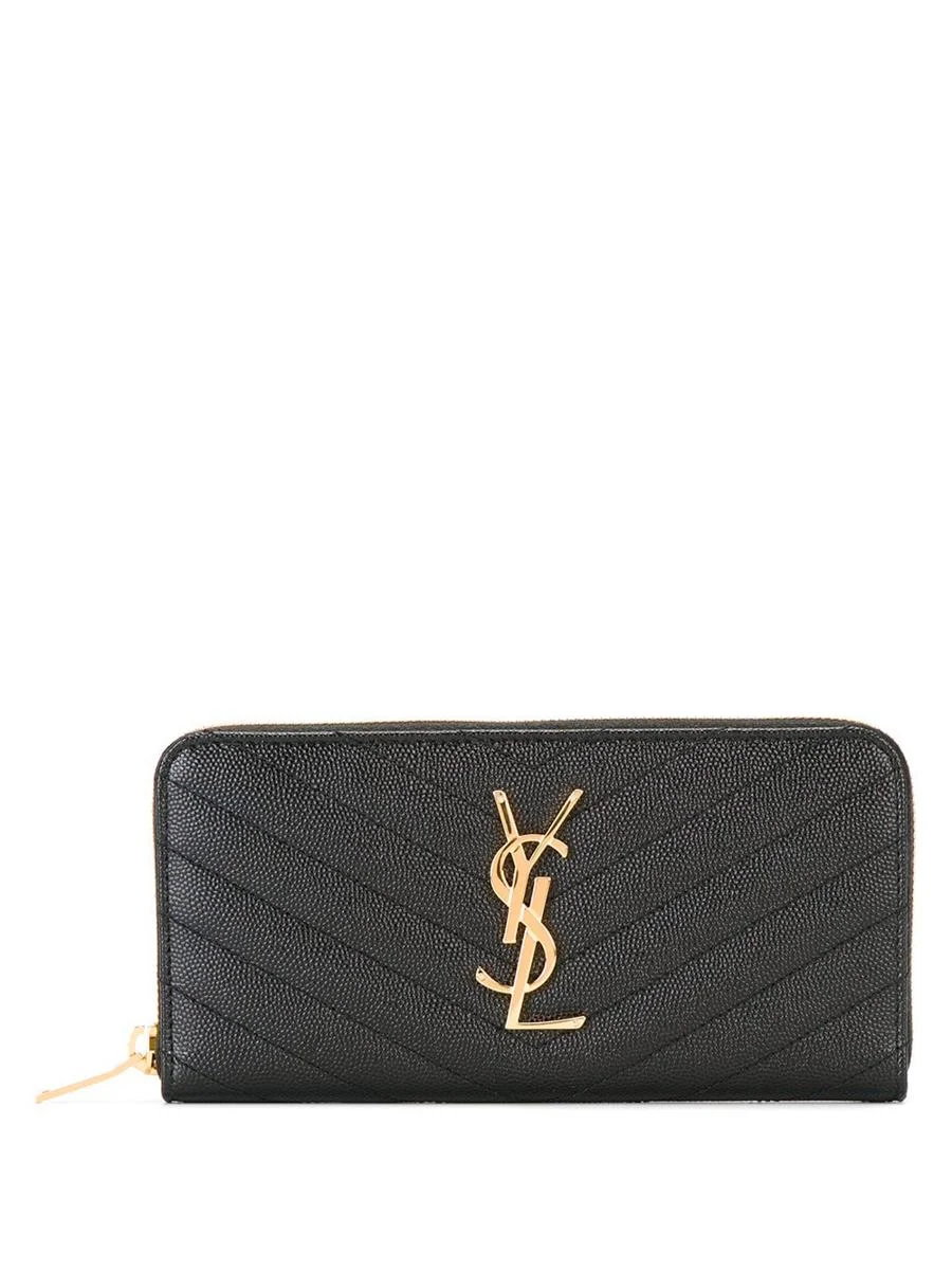 Saint Laurent Cassandre Matelassé Zip Around Wallet In Grain De Poudre Leather Accessories - 1