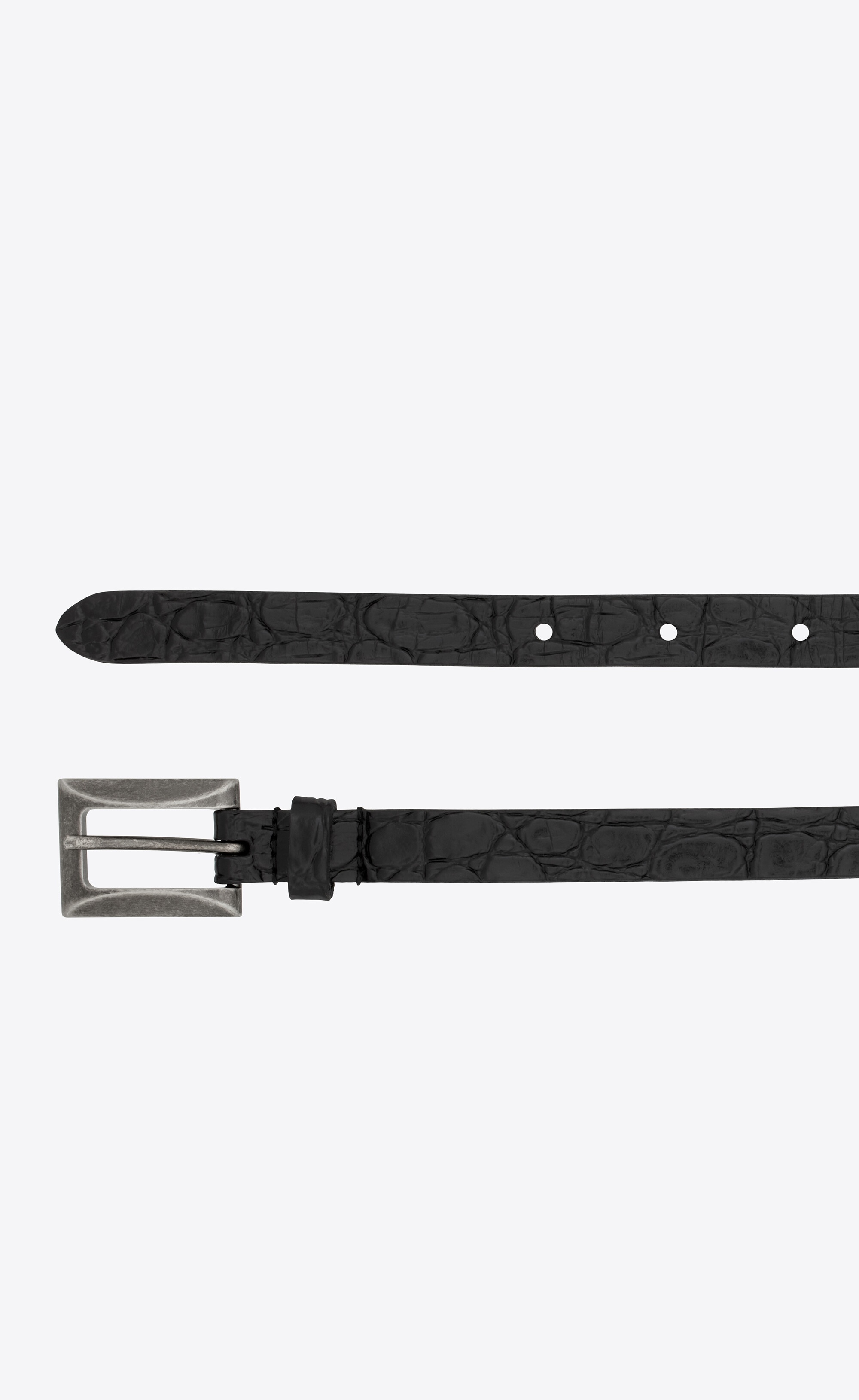 thin belt with facetee buckle in crocodile-embossed leather - 3