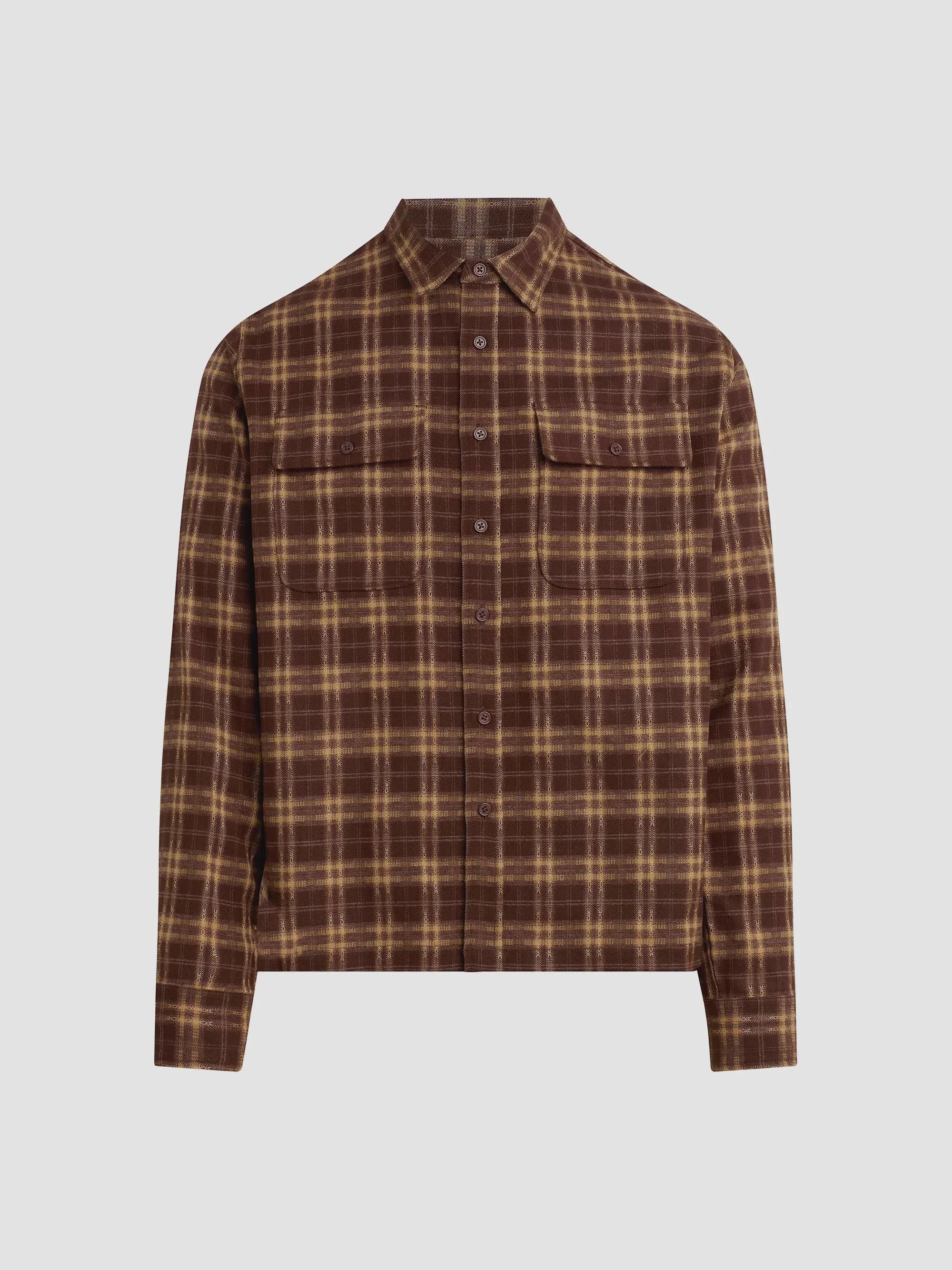 Men's Plaid Double Flap Pocket Shirt - Brown Multi - 1
