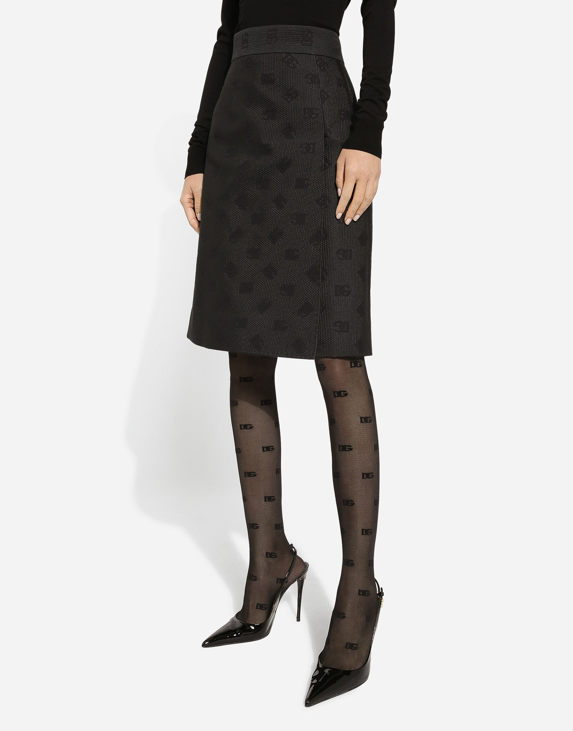 Quilted jacquard midi skirt with DG logo - 4