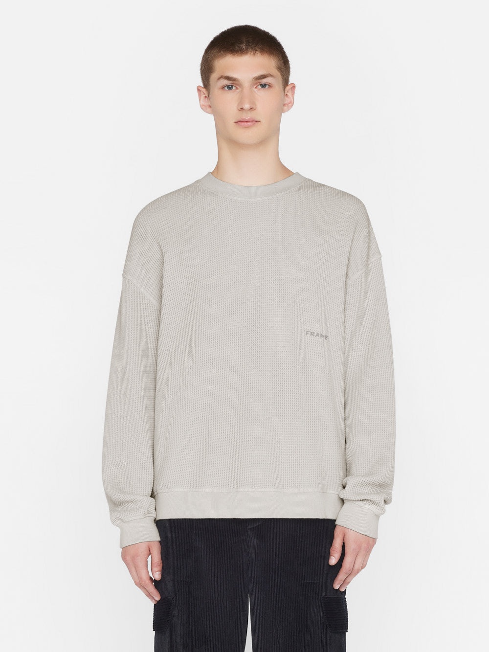 Waffle Textured Sweatshirt in Oatmeal - 3
