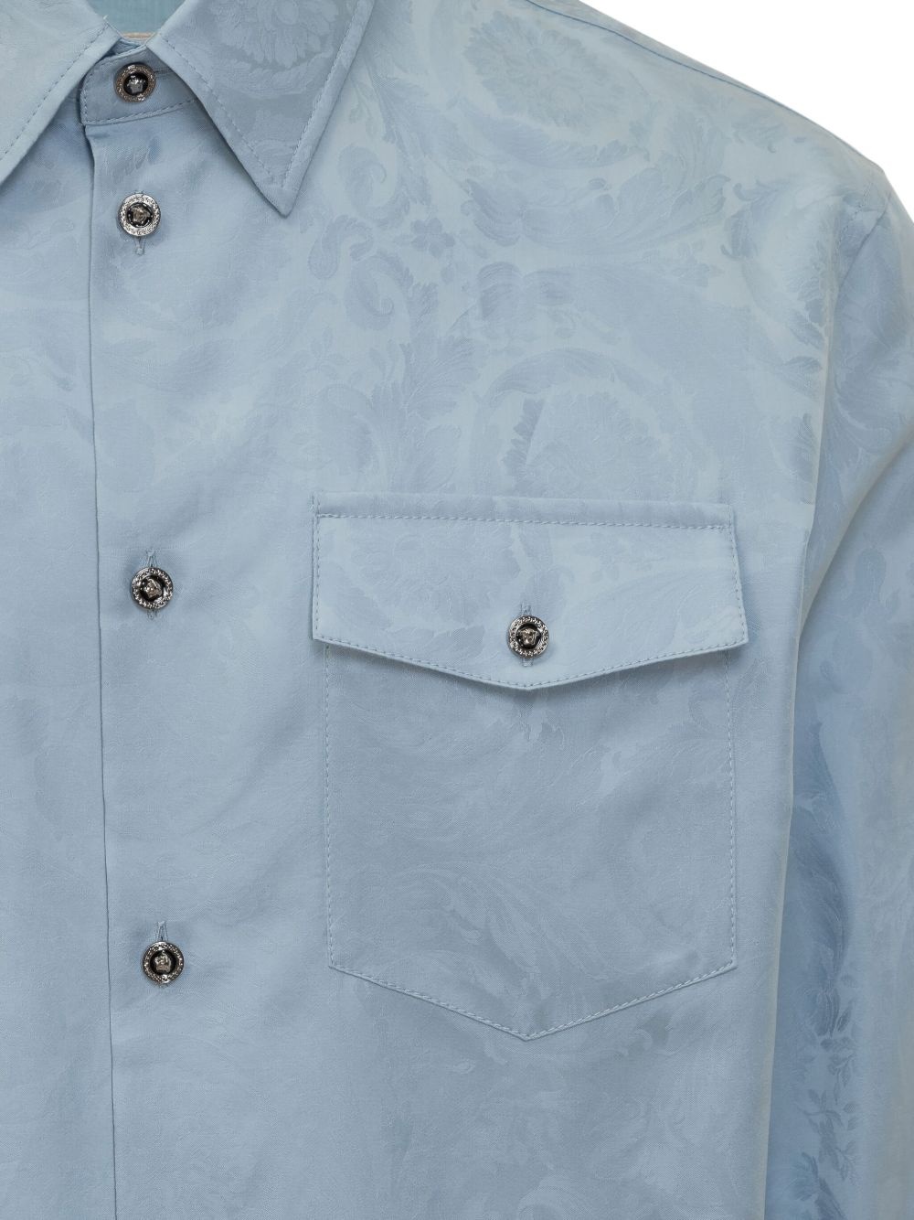 barocco-print denim shirt - 4