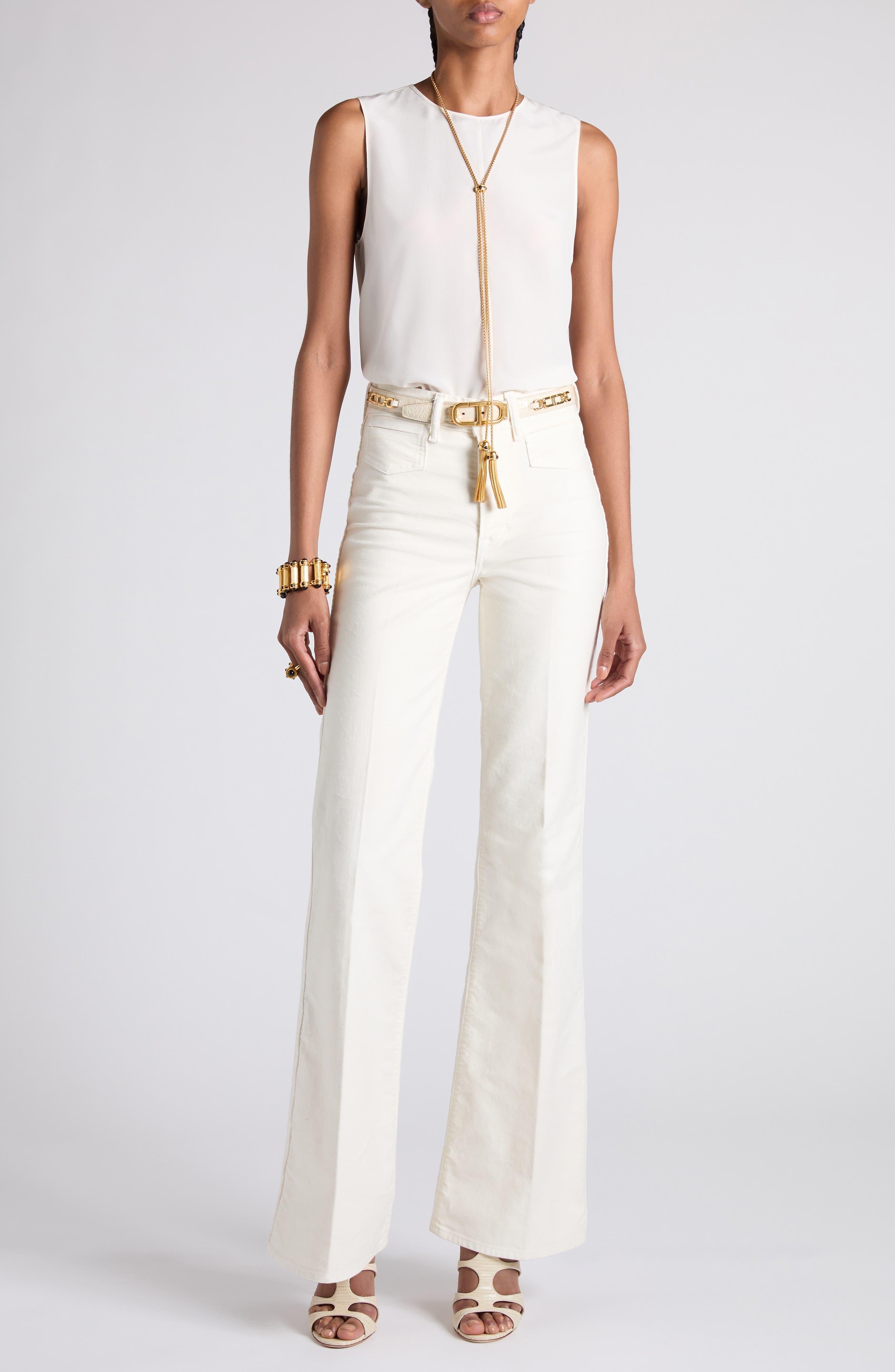 TOM FORD Moleskin Denim Flare Leg Pants in Off White at Nordstrom - 2