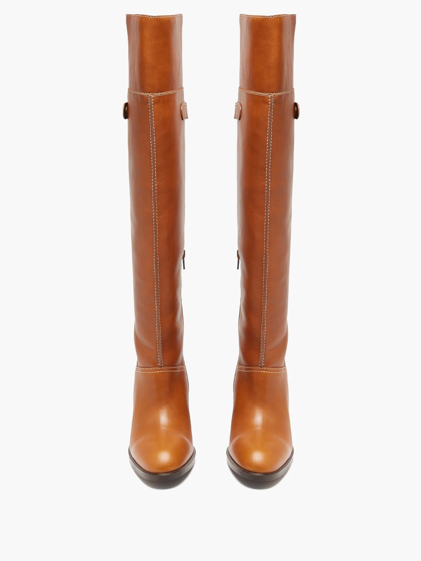 Topstitched over-the-knee leather boots - 5