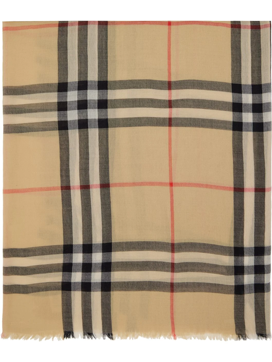 Beige Check Wool Scarf - 1