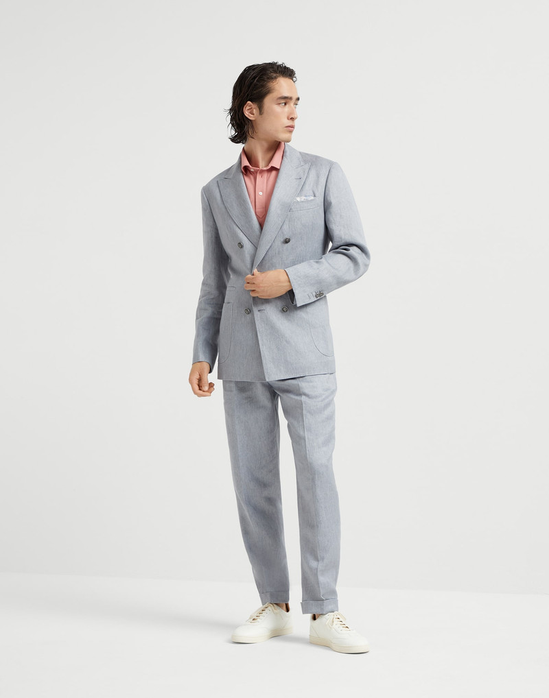 Linen denim one-and-a-half breasted deconstructed blazer with patch pockets and metal buttons 5