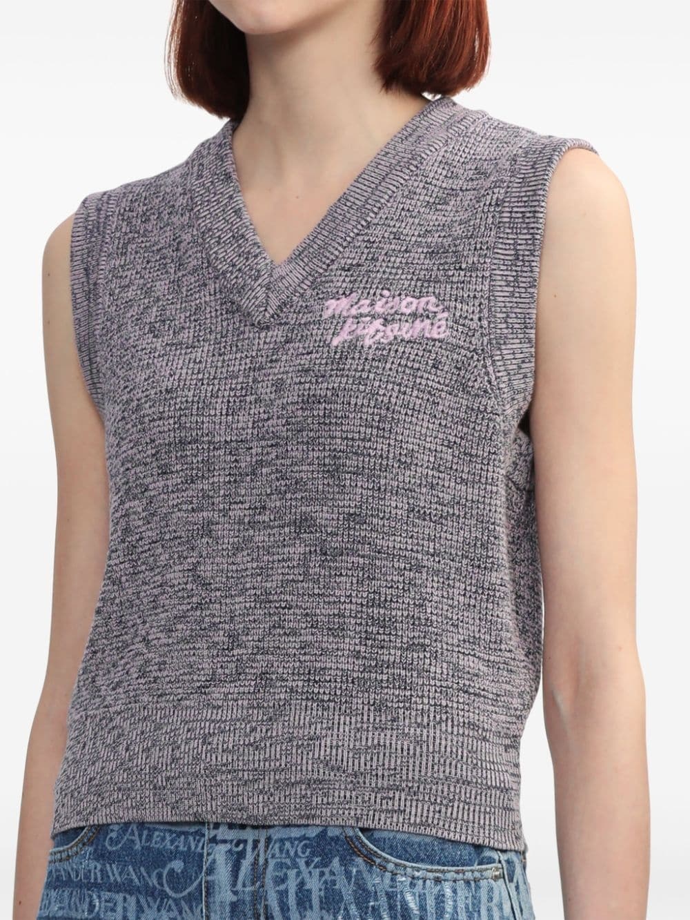 Handwriting logo-embroidered knitted vest - 5