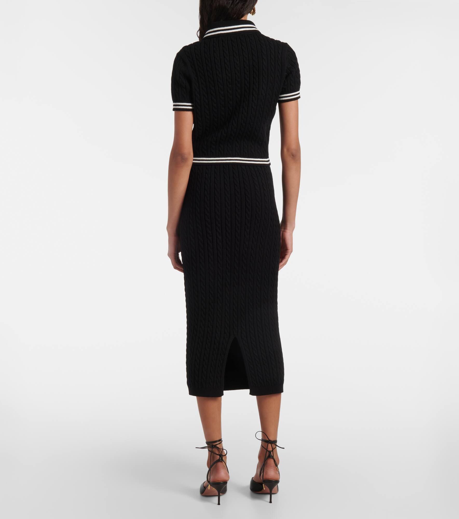 Cable-knit cropped cotton polo shirt - 3