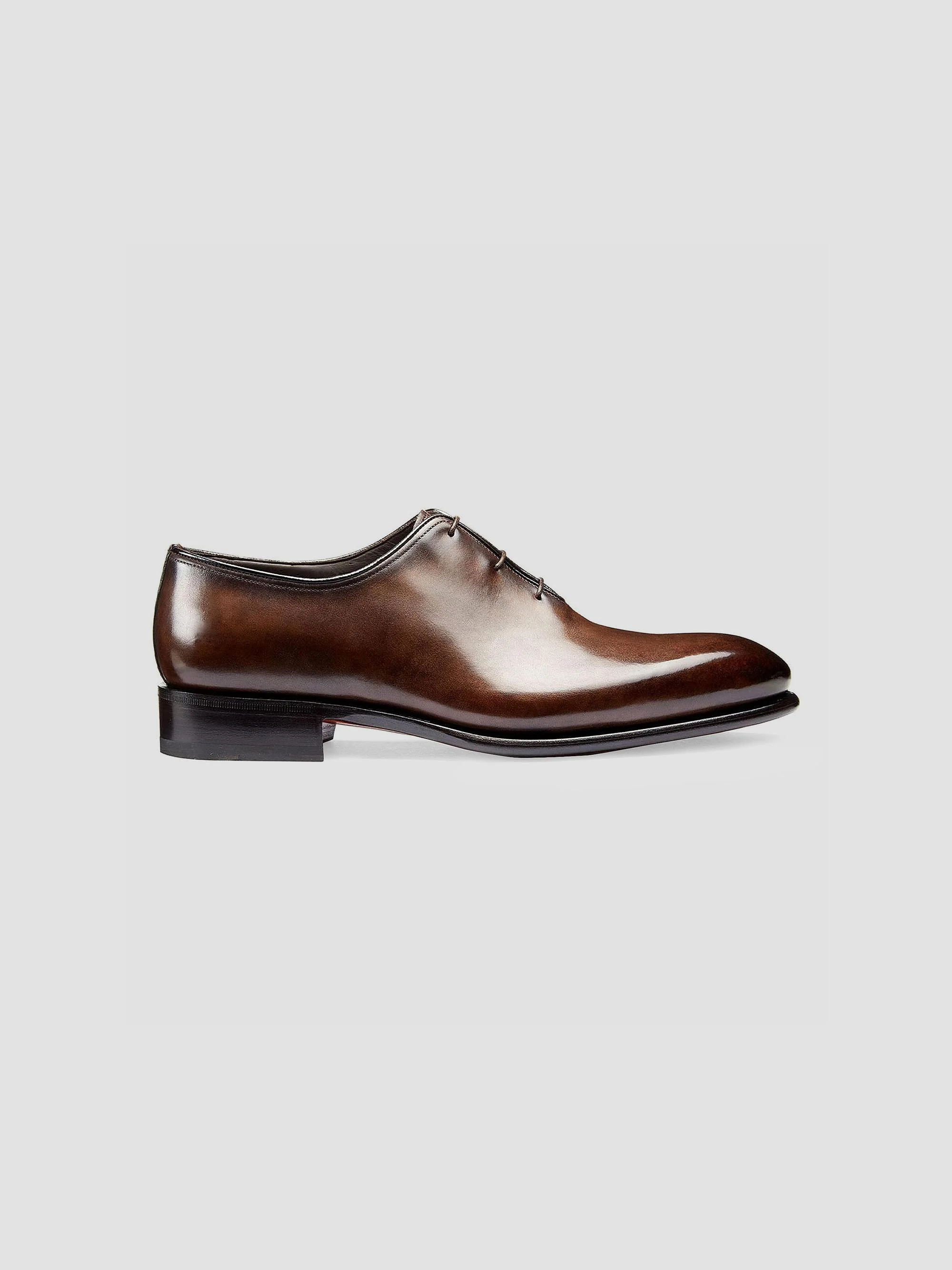 Men's Polished Leather Wholecut Oxfords - Dark Brown - 1