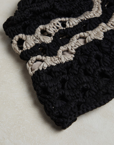 Brunello Cucinelli Striped cotton feather yarn ajour knit bucket hat outlook