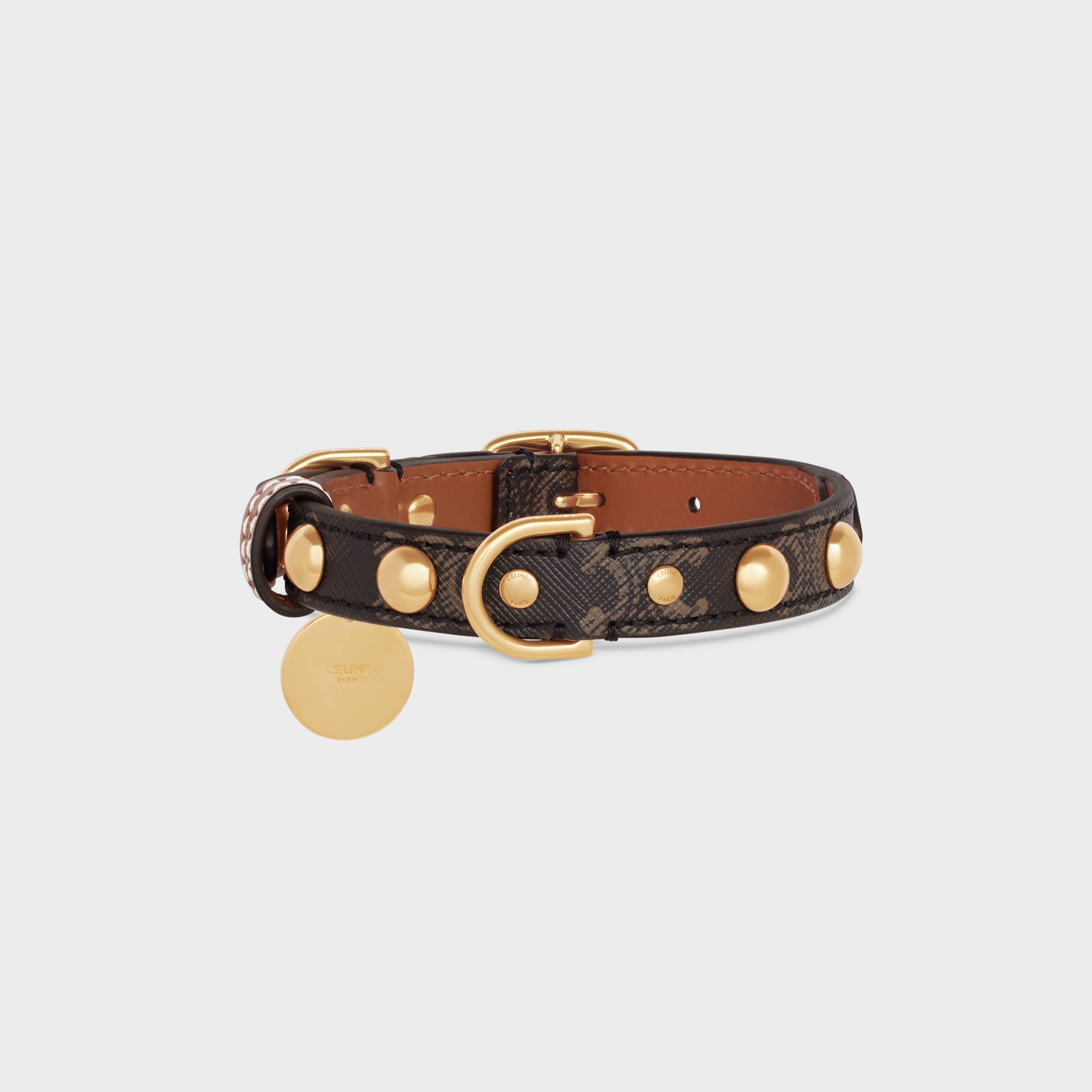 Small Thin Dog Collar in Triomphe Canvas & Calfskin with studs - 3
