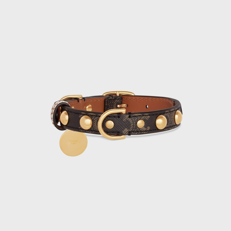 Small Thin Dog Collar in Triomphe Canvas & Calfskin with studs 3