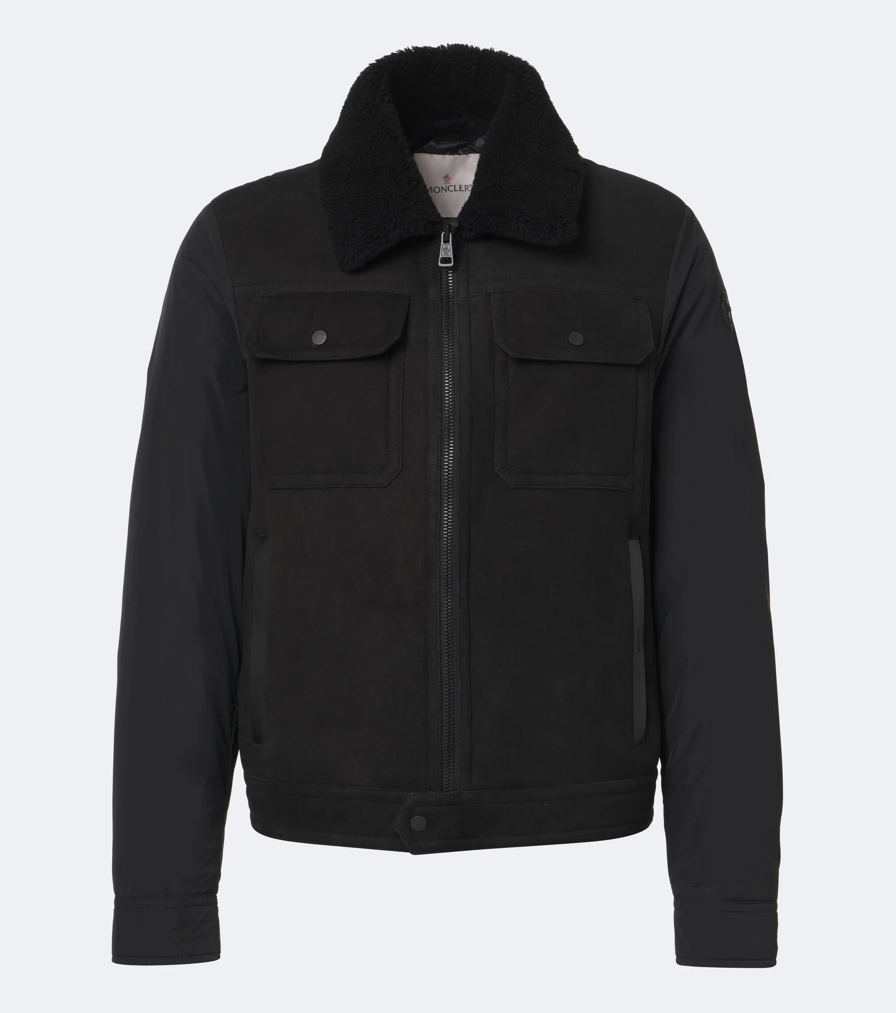 Shearling-trimmed suede down jacket - 1