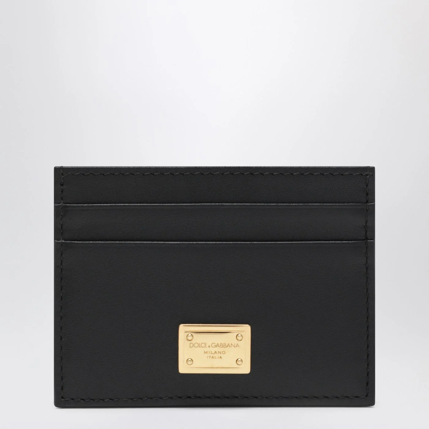 Black leather card holder with logo tag - 1