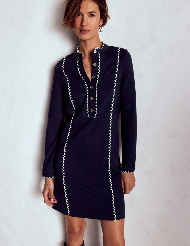 Scallop Detail Jersey Dress-Navy 3