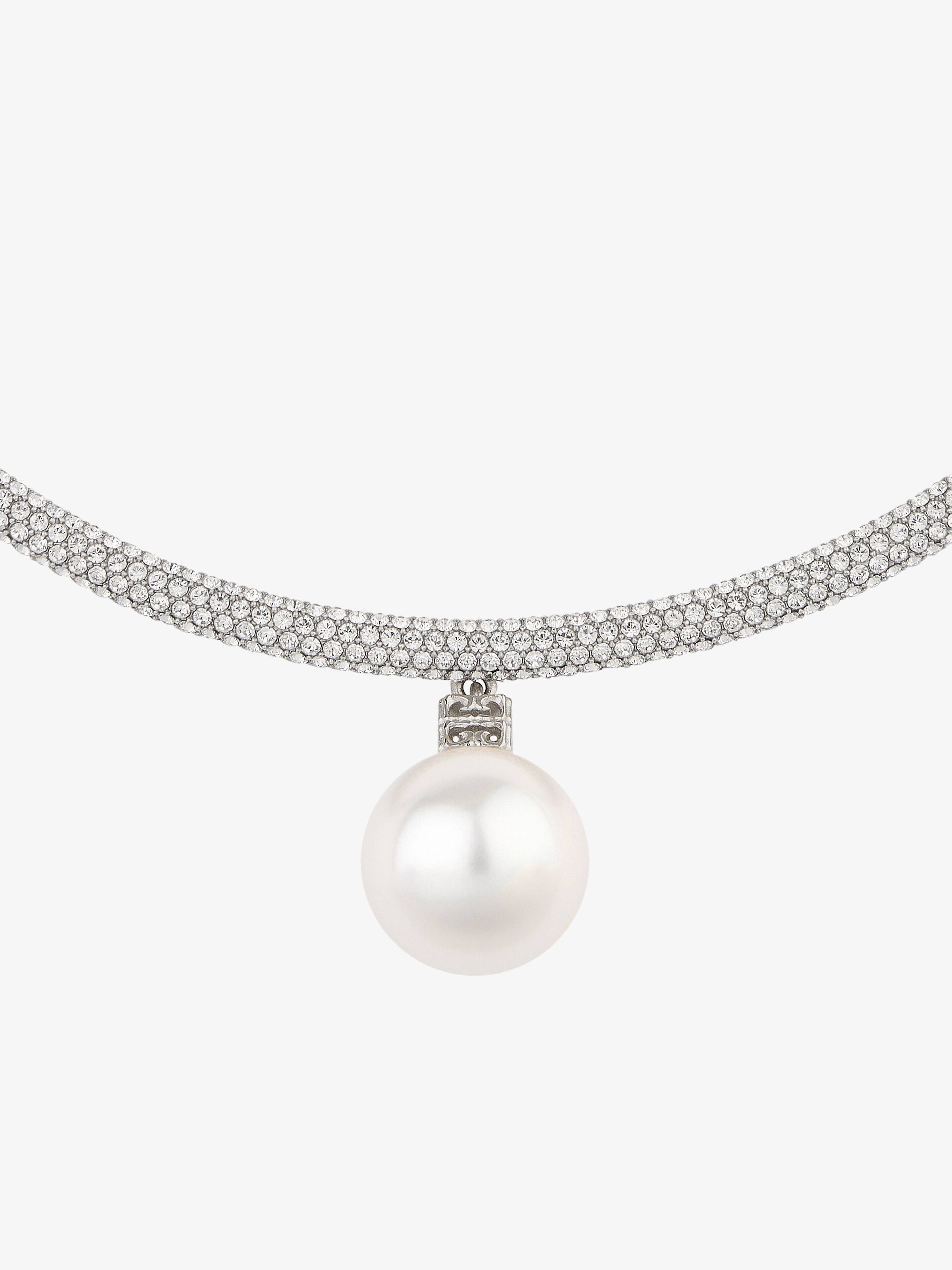 PEARL TORQUE NECKLACE IN METAL WITH PEARL AND CRYSTALS - 2