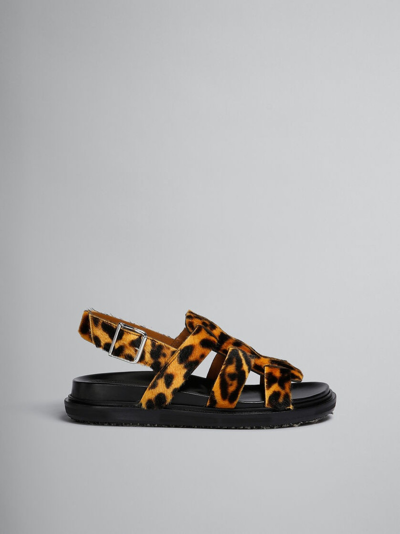 LEOPARD-PRINT SHORT-HAIR SHEARLING GLADIATOR SANDAL 1