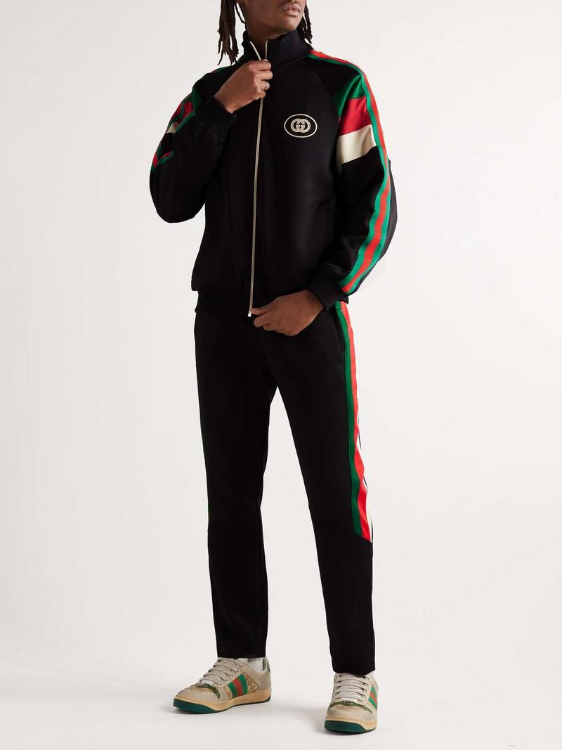 GUCCI Logo-Print Striped Webbing-Trimmed Jersey Bomber Jacket outlook
