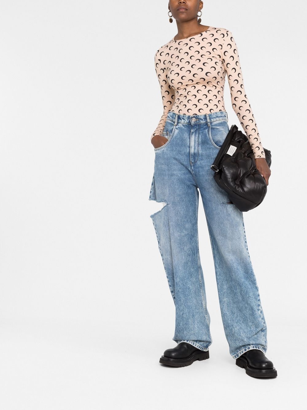 crescent moon-print second-skin top - 2