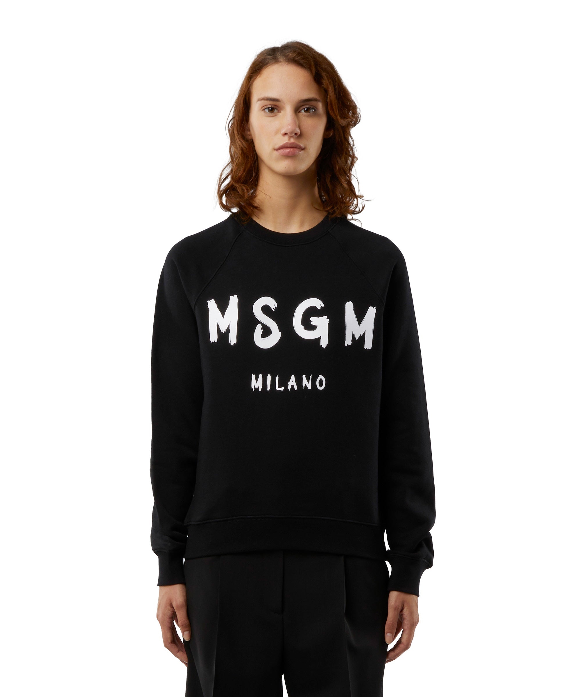 Crew neck cotton sweatshirt with a brushed logo - 1