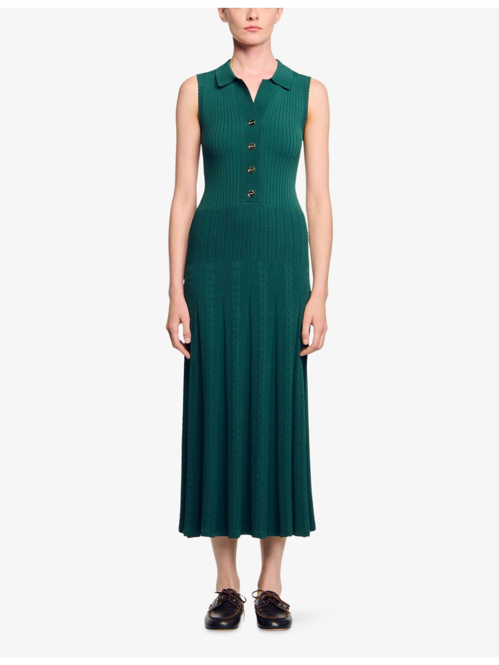 Polo-Collar Button-Down Stretch-Knit Midi Dress - 3