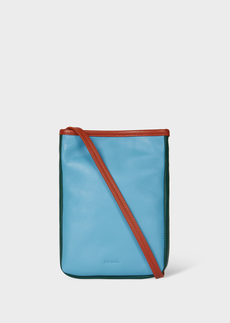 Light Blue Colour-Block Leather Pouch Bag 1