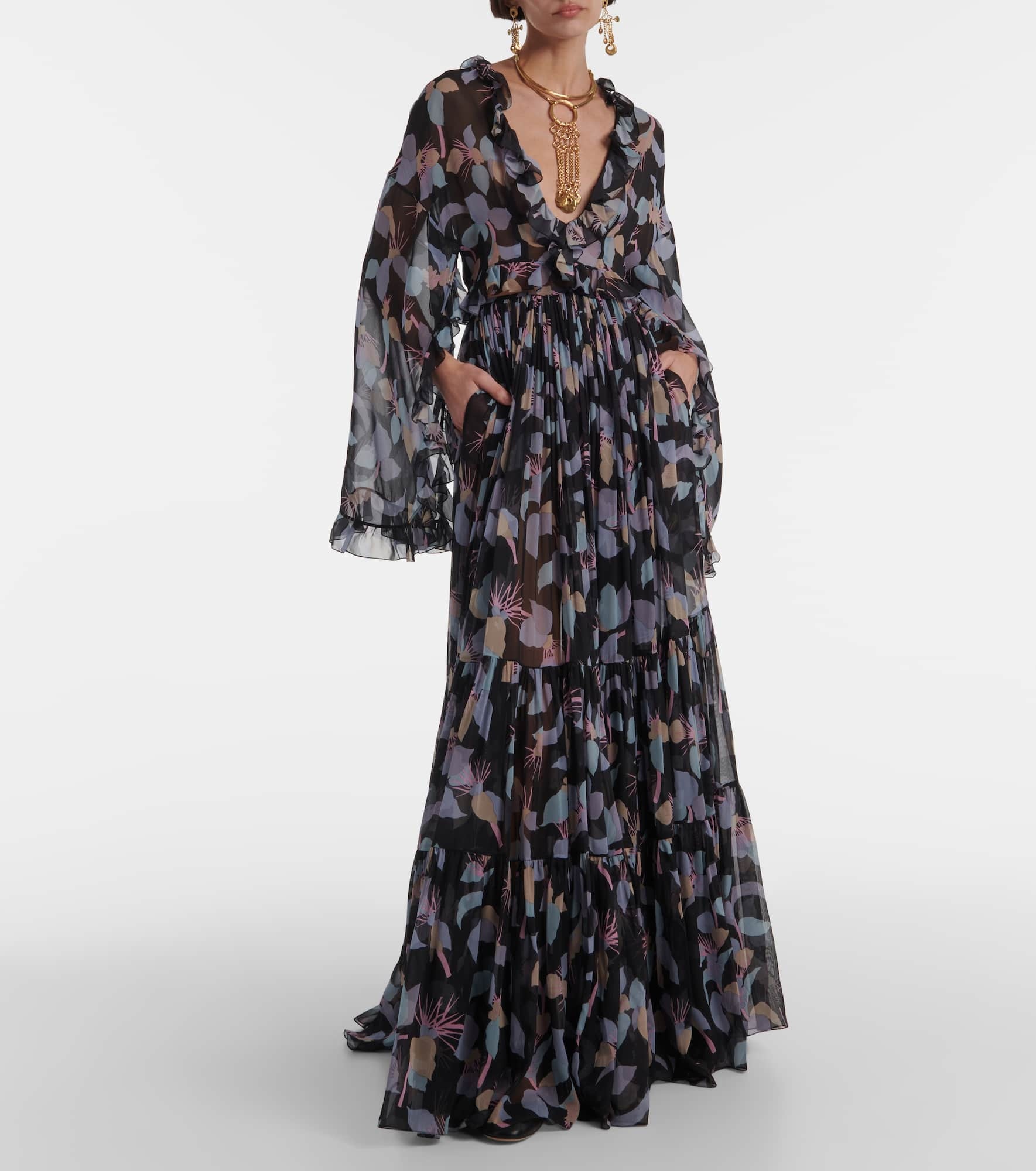 Floral pleated silk maxi skirt - 2