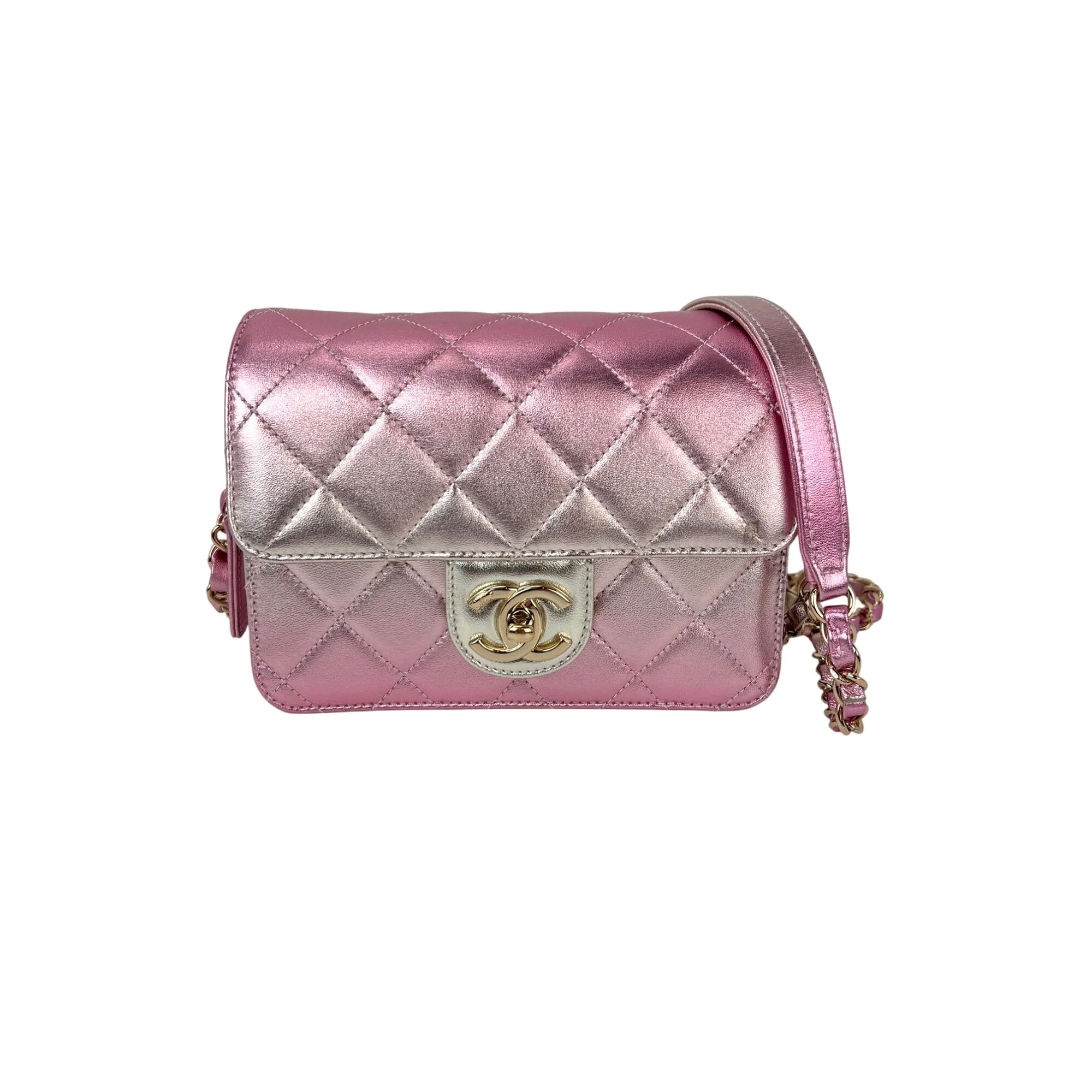 Chanel Metallic Lambskin Like a Wallet Flap Golden Pink Crossbody Bag - 1