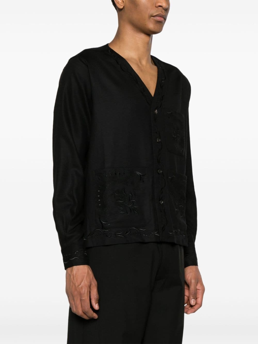 Dumas floral-embroidered twill overshirt - 3