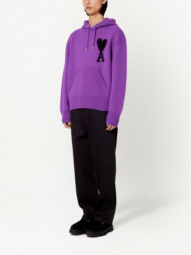 AMI Paris logo-intarsia knit hoodie outlook