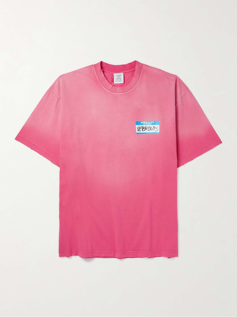 Oversized Distressed Logo-Print Cotton-Jersey T-shirt 1