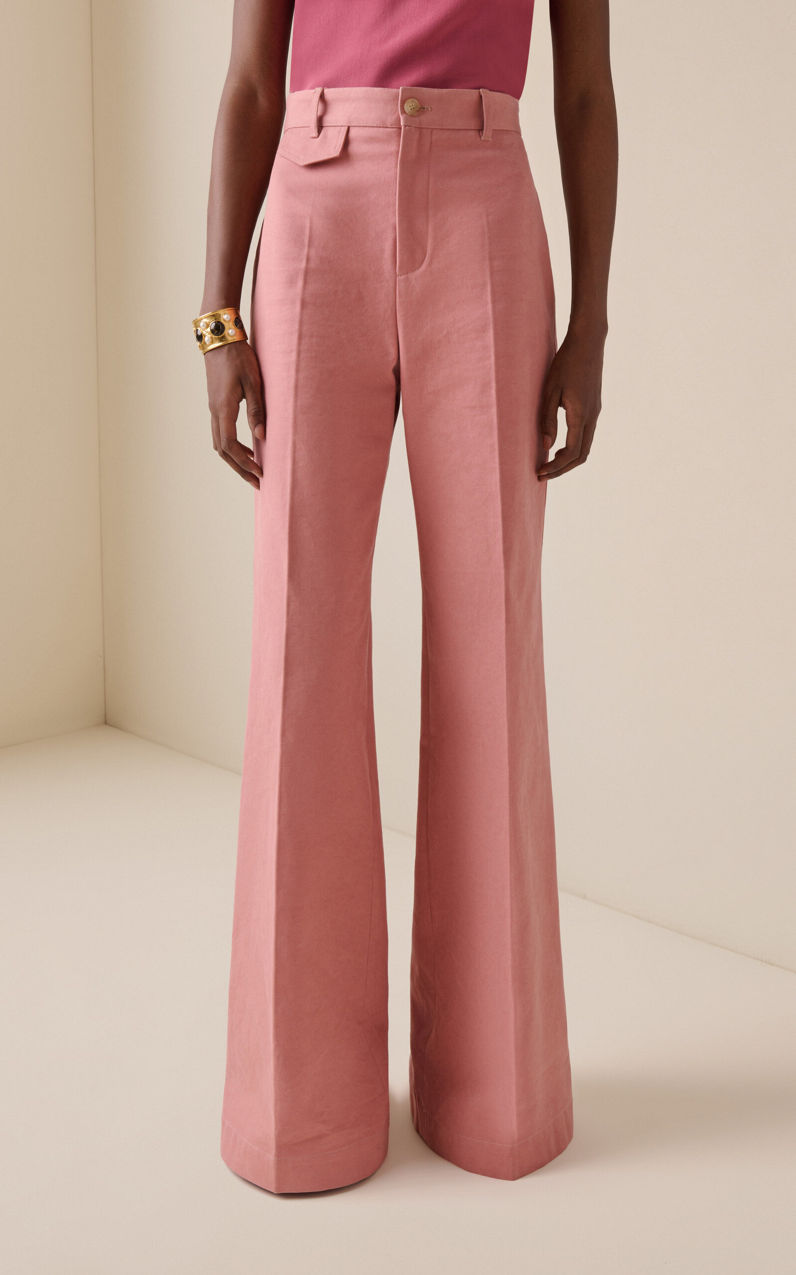 Flared Organic Cotton Canvas Pants pink - 3