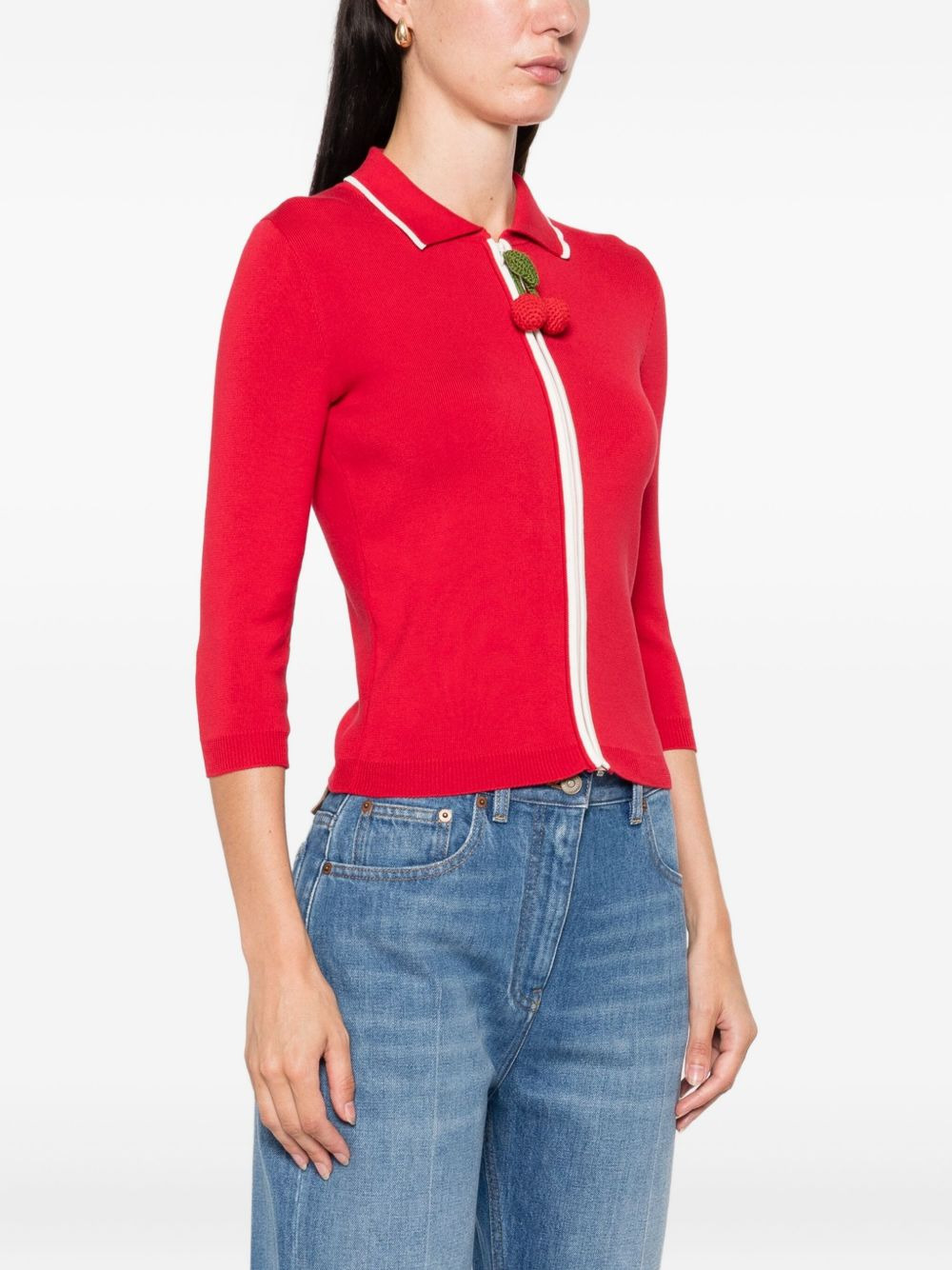 cherry-detail zip-up cardigan - 3