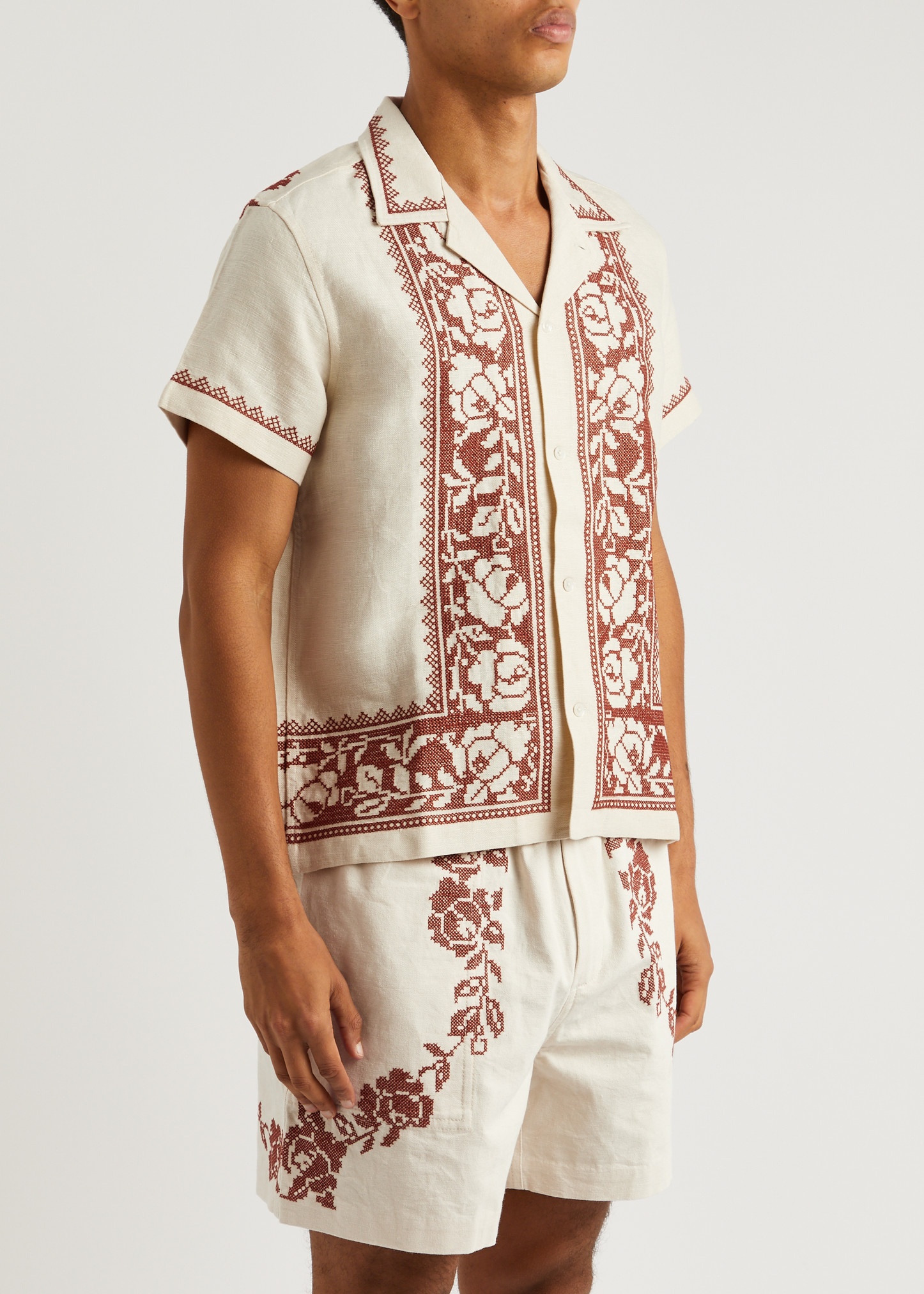 Rose Garland cross-stitched linen shirt - 2