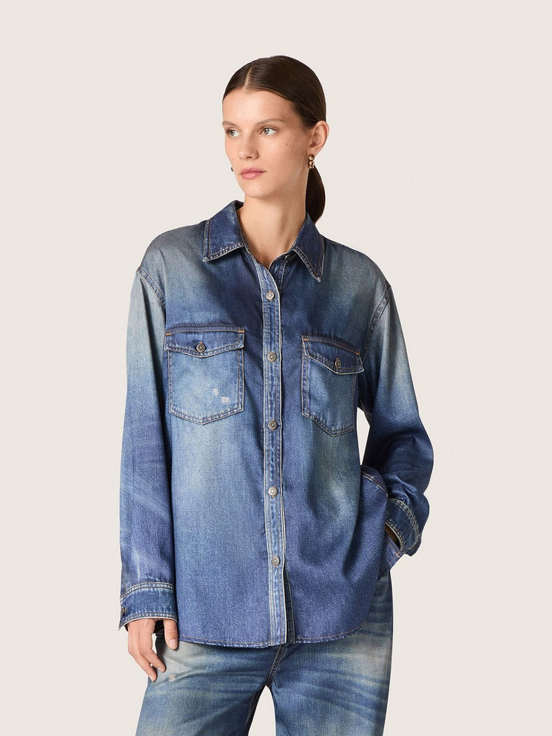 Women's oversized shirt with a lived-in denim effect 5