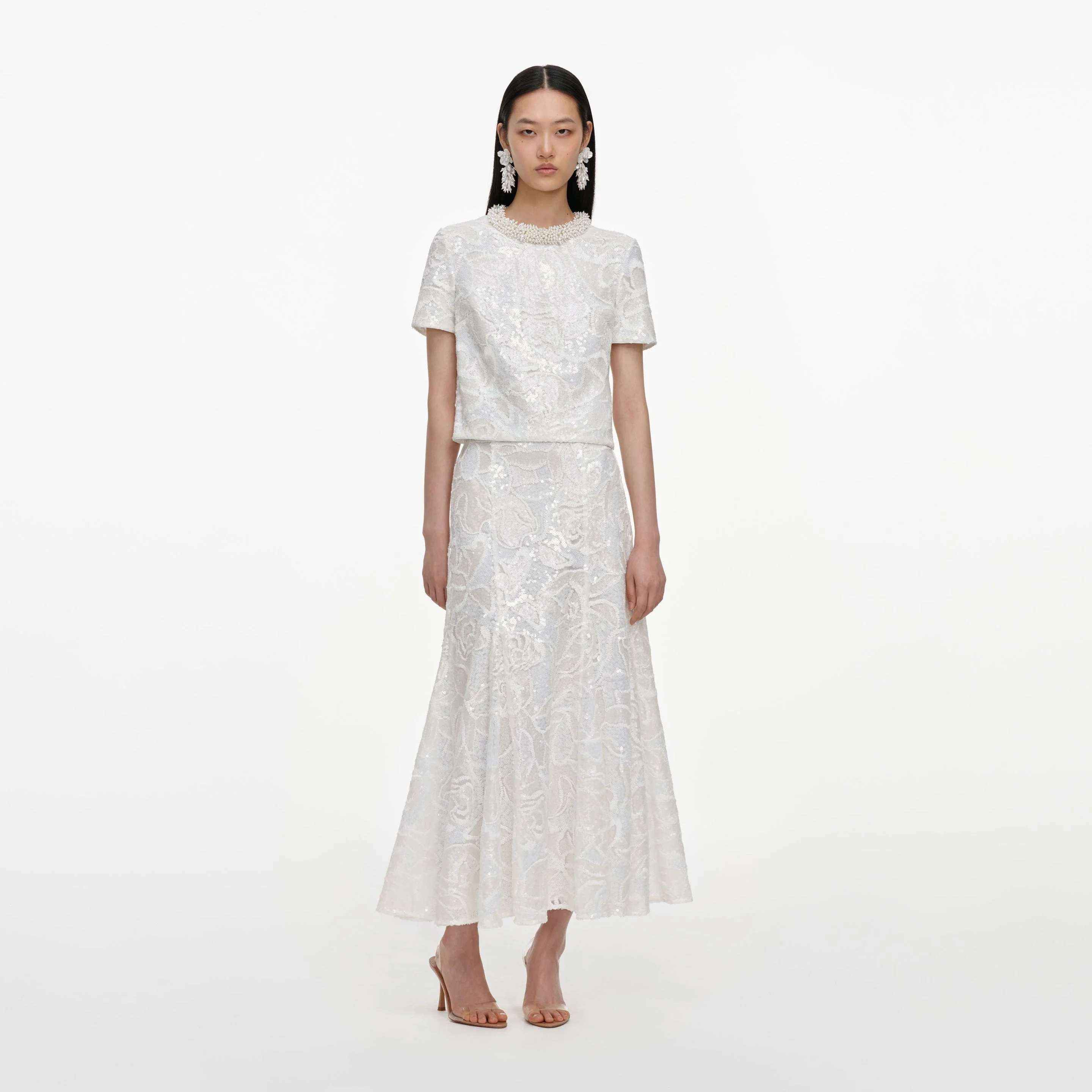 White Sequin Lace Top - 1