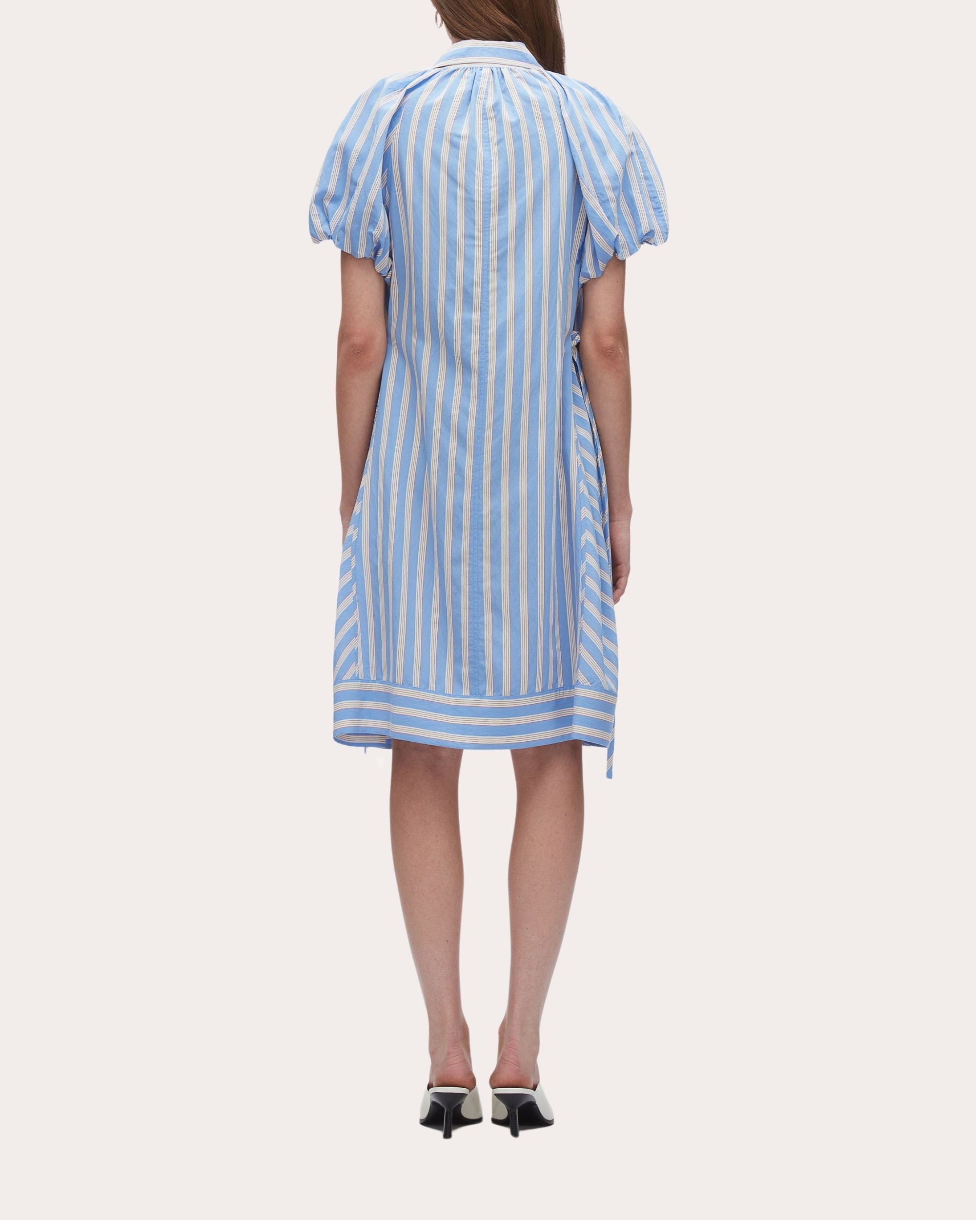 Striped Poplin Puff-Sleeve Shirt Dress - 2