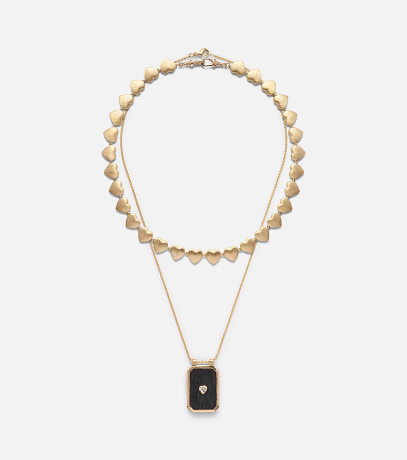 Heart Scapular 18kt gold and ebony pendant necklace with diamond 7