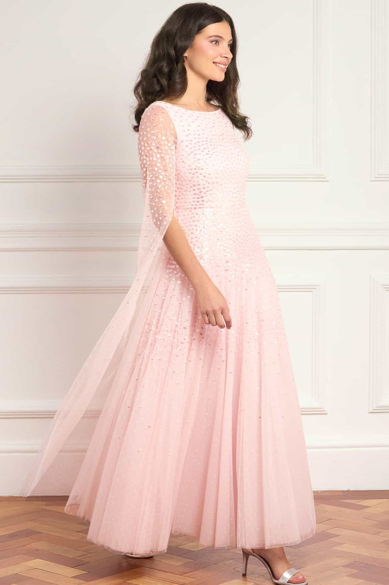 Needle & Thread Sunrise Sequin Cape Sleeve Ankle Gown outlook