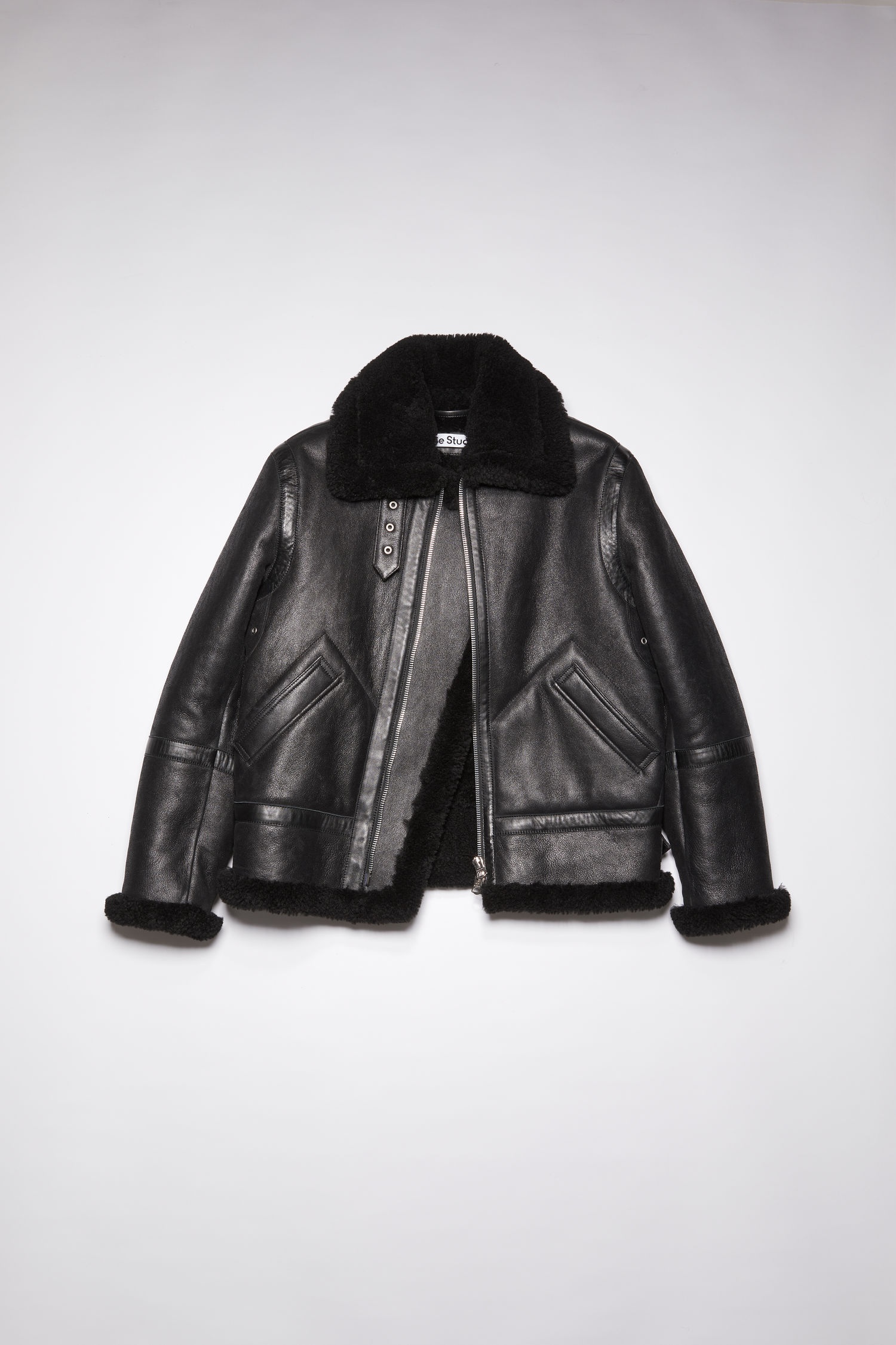 Shearling aviator jacket - Black - 1