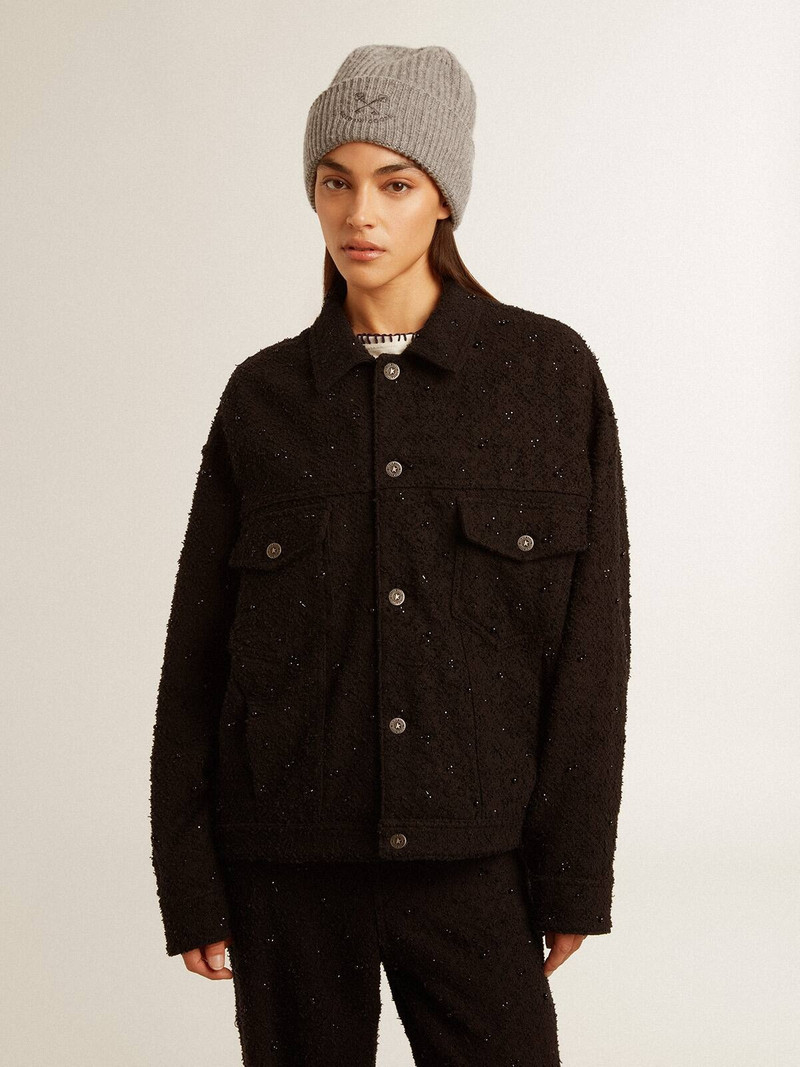 Golden Goose Women’s black denim jacket with embroidery outlook