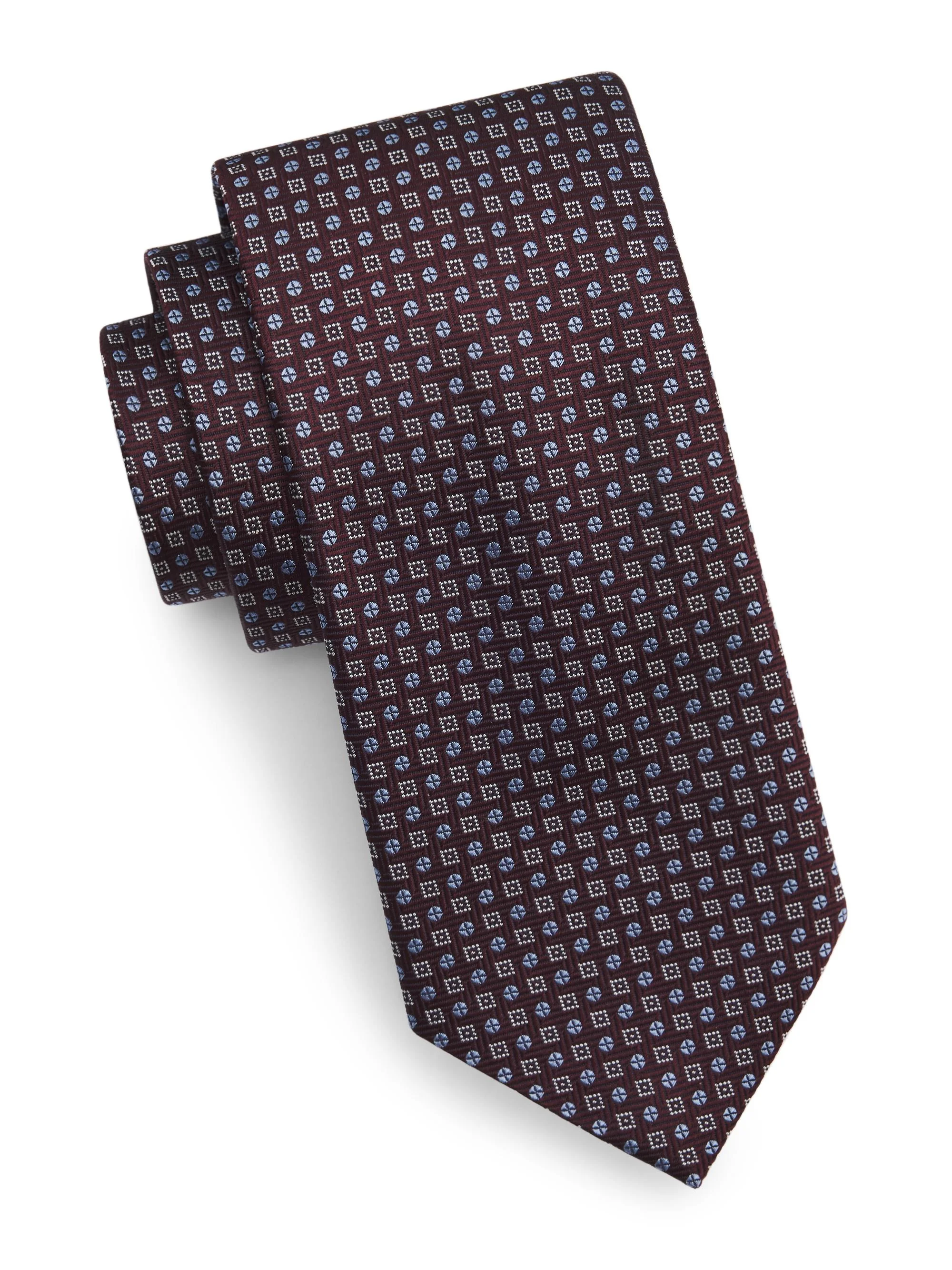Men's Geometric Woven Silk Tie - Red - 1