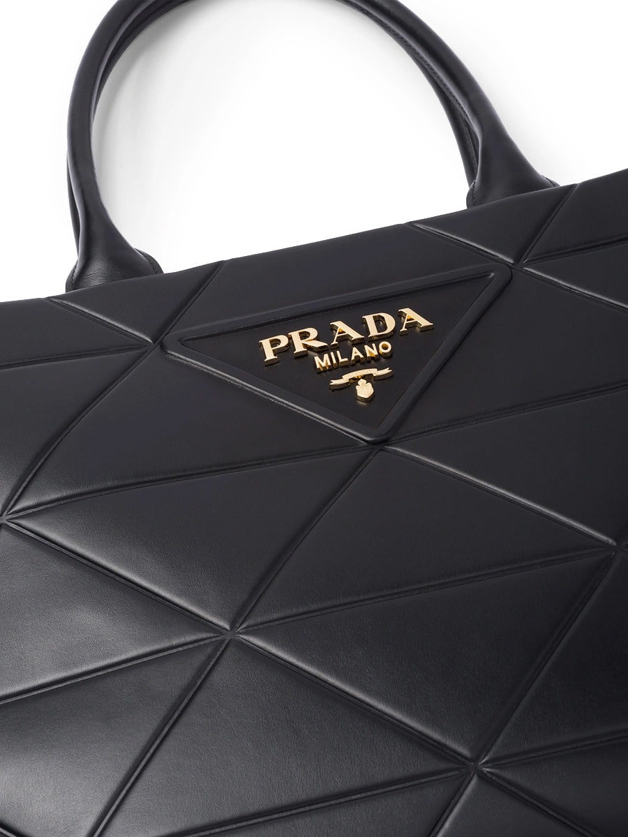 Large Leather Prada Symbole Bag with Topstitching in Black - 3