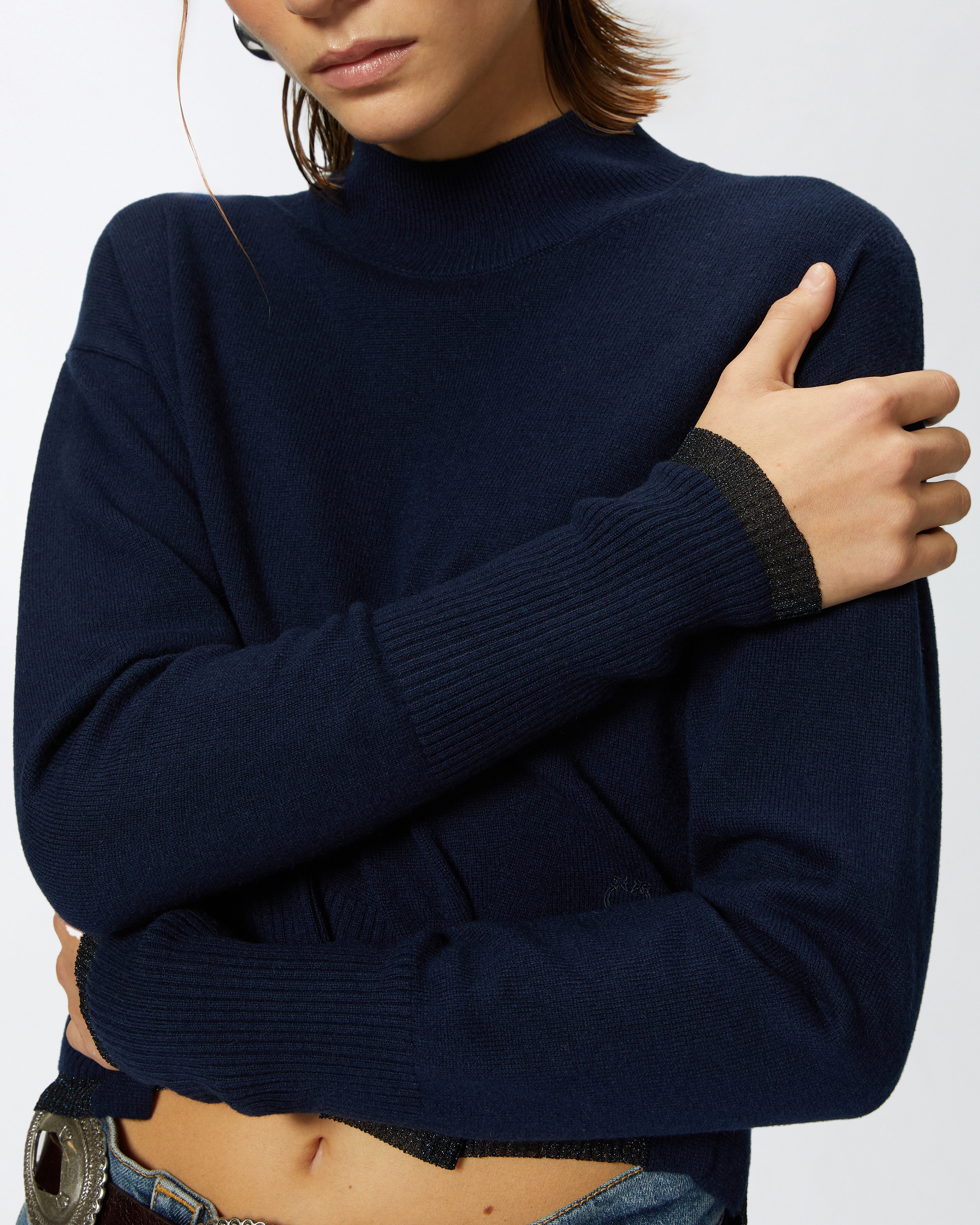 CASHMERE-BLEND TURTLENECK WITH METALLIC CUFFS - 5