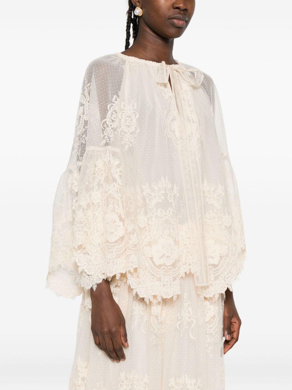 lace-trimmed bell-sleeve blouse - 3