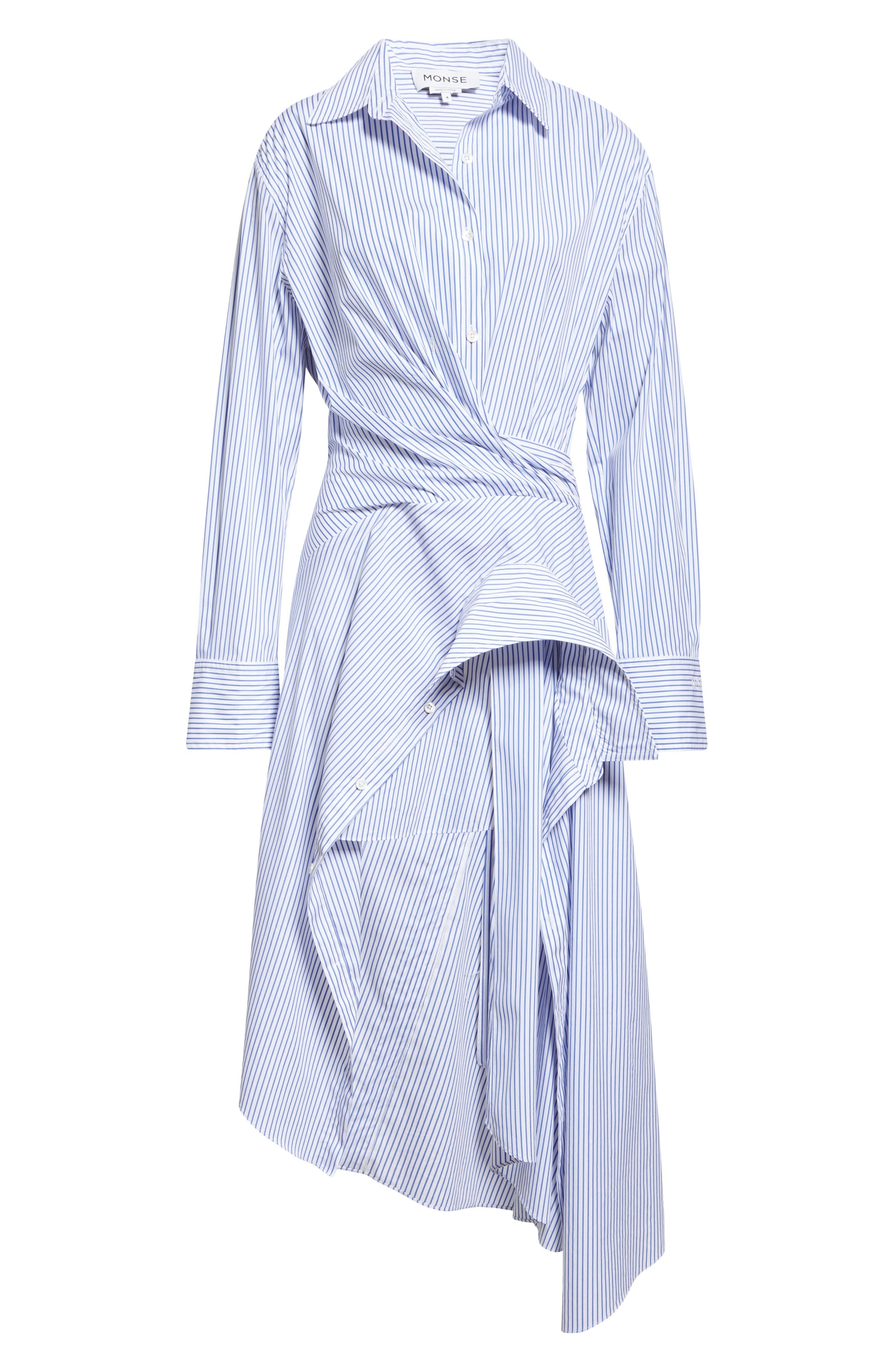 MONSE Cascade Stripe Long Sleeve Deconstructed Shirtdress in Ivory/Navy at Nordstrom - 5